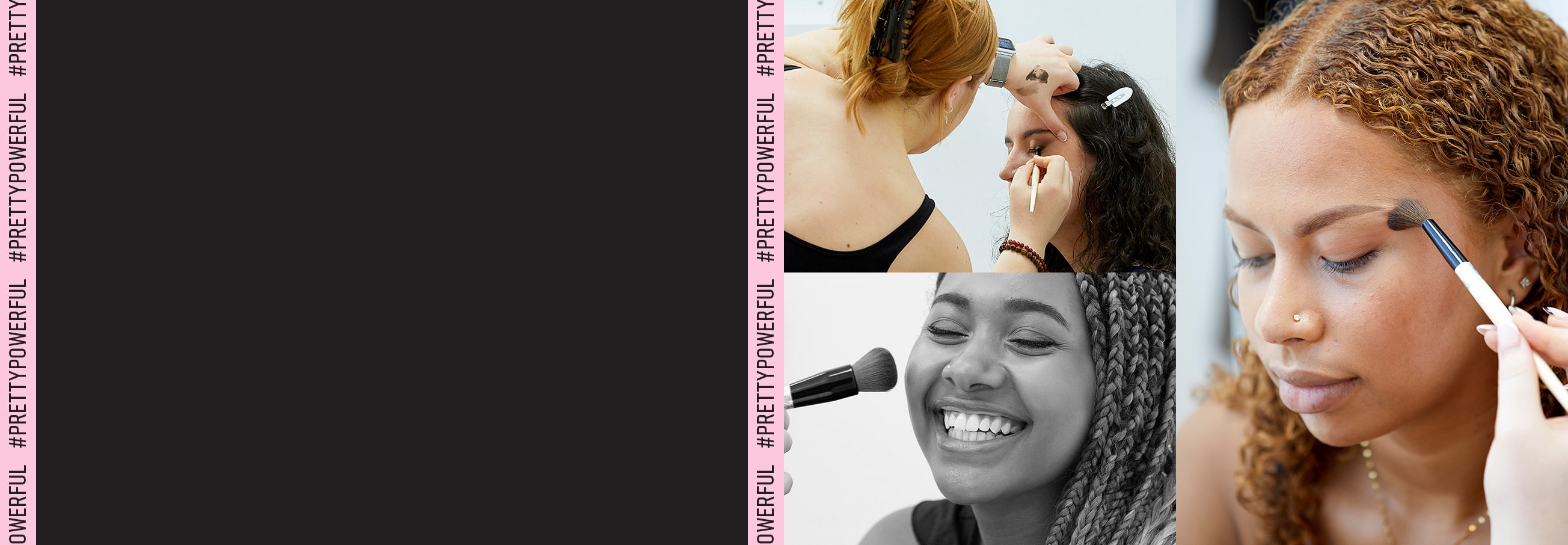 Multiple women having their makeup done by a makeup artist. 